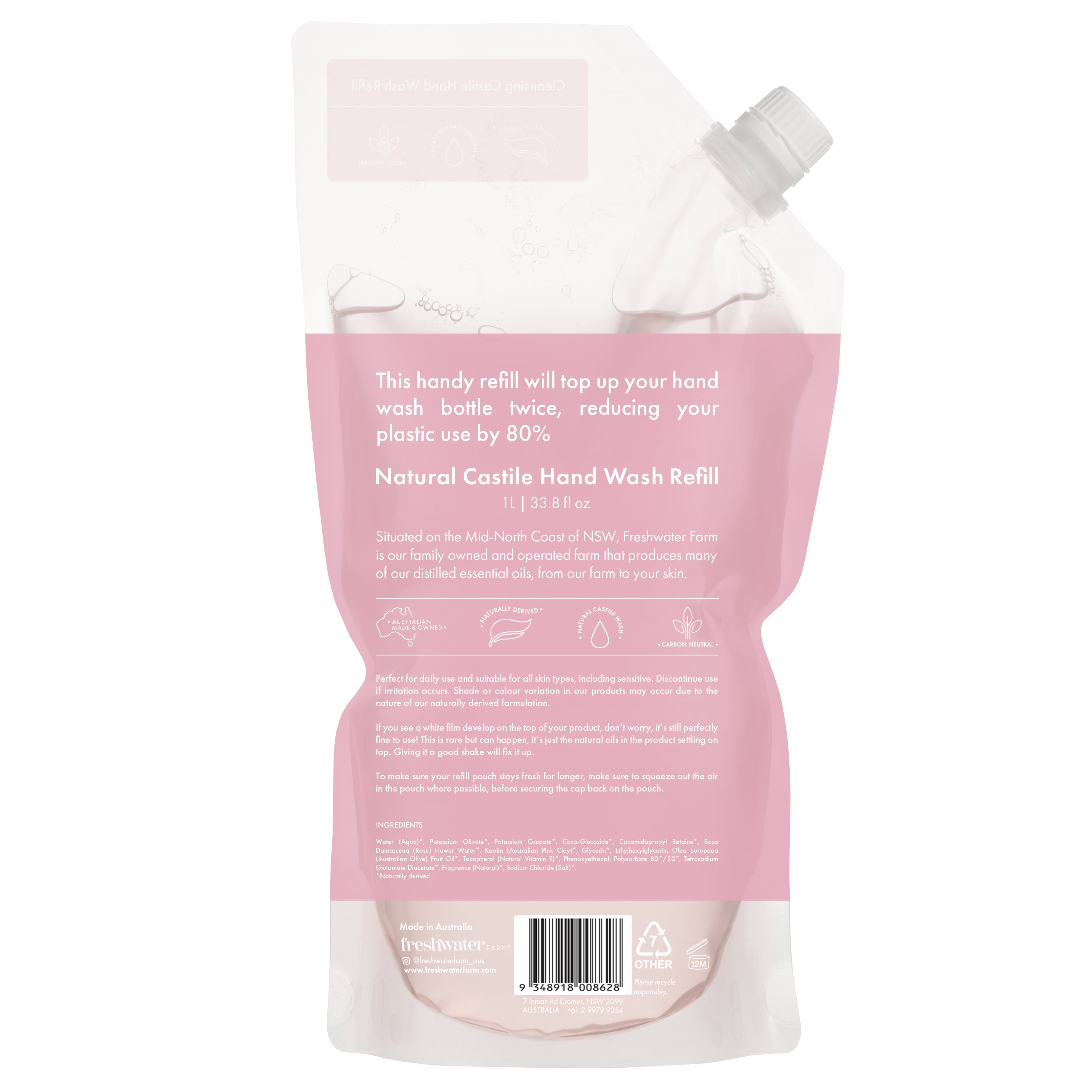 HAND WASH REFILL | Cleansing Rosewater + Pink Clay Pouch Refill 1L