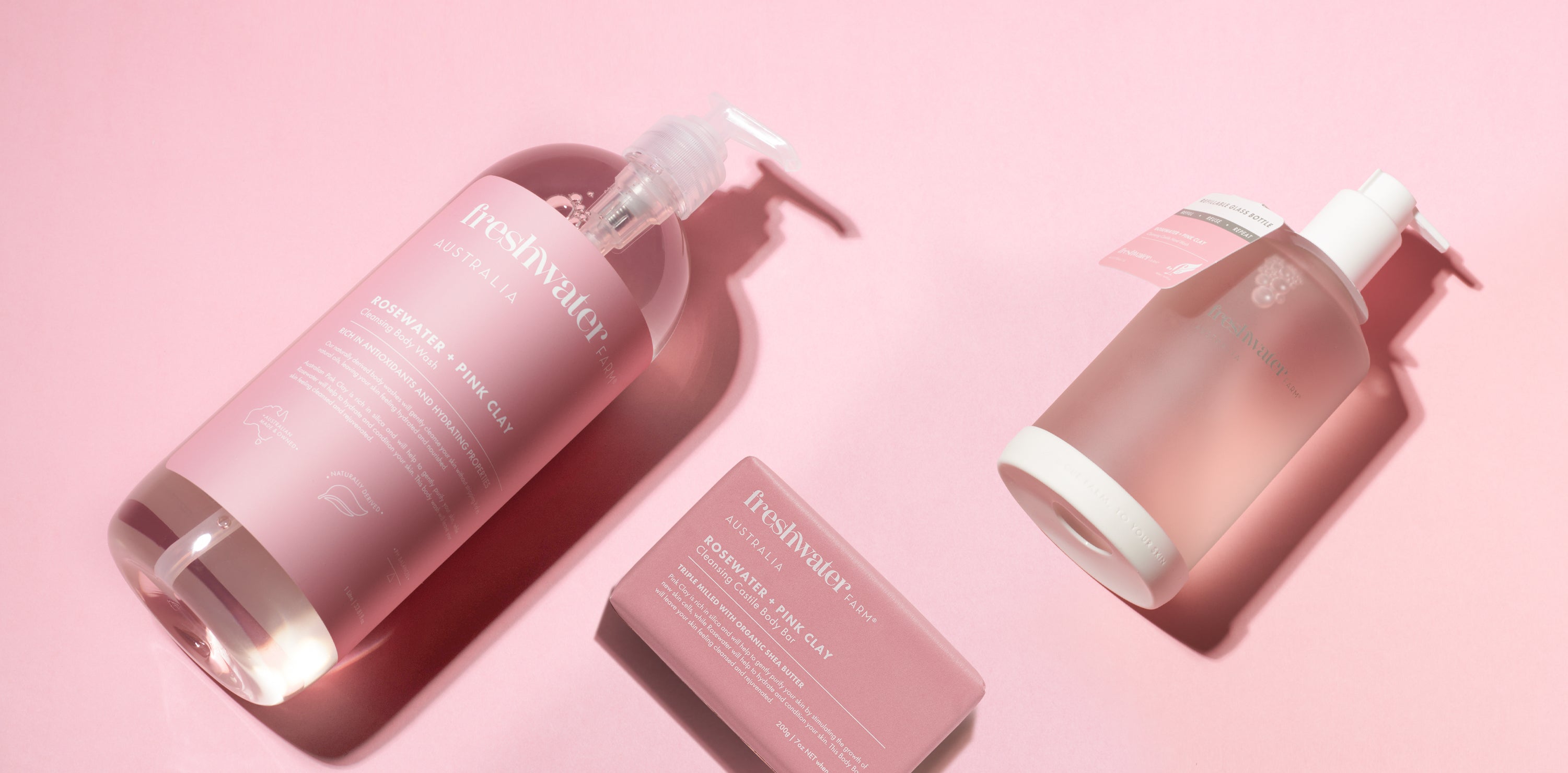 REFILLABLE GLASS BOTTLE | Rosewater + Pink Clay Hand Wash 500ml