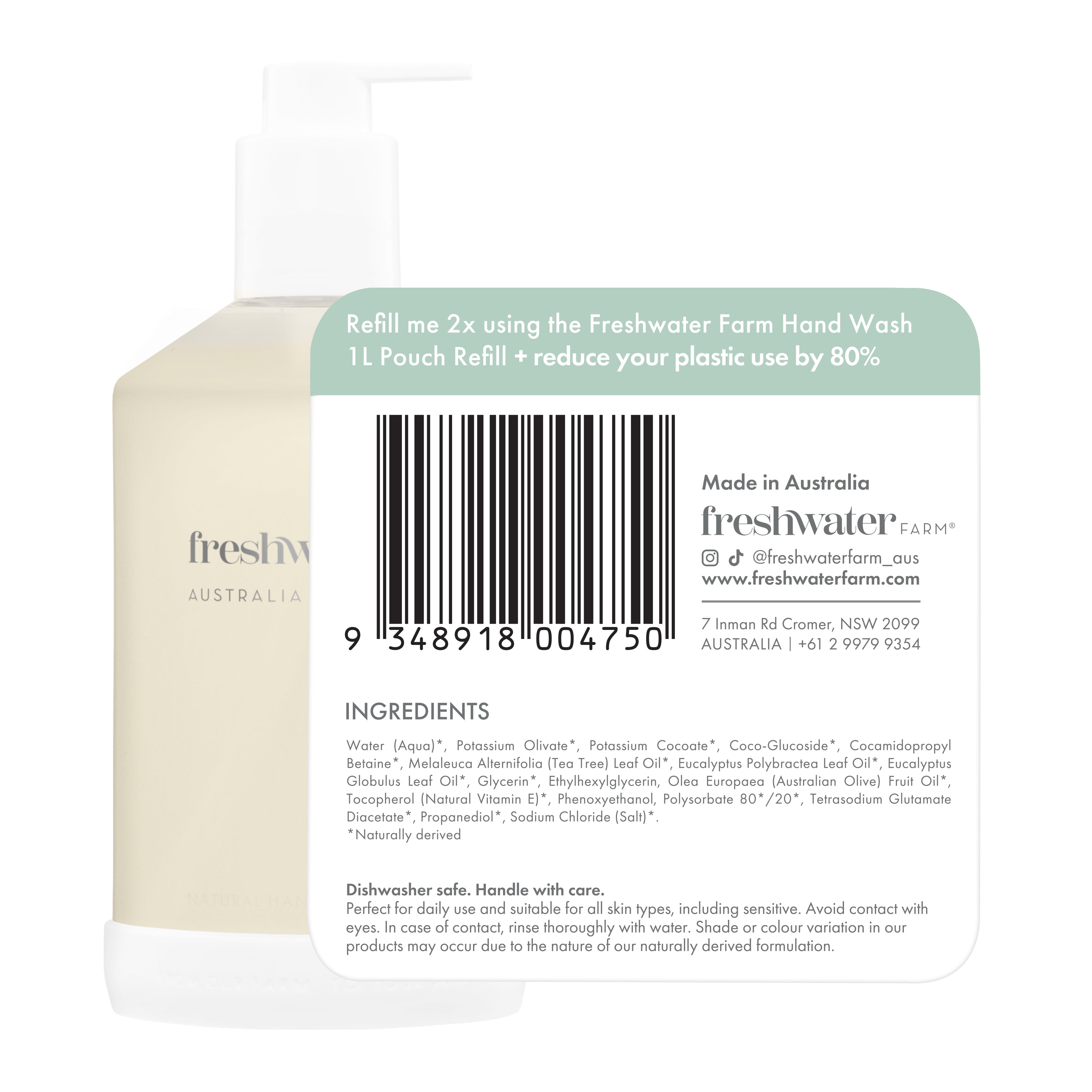 REFILLABLE GLASS BOTTLE | Sanitising Tea Tree + Eucalyptus Oil Hand Wash 500ml