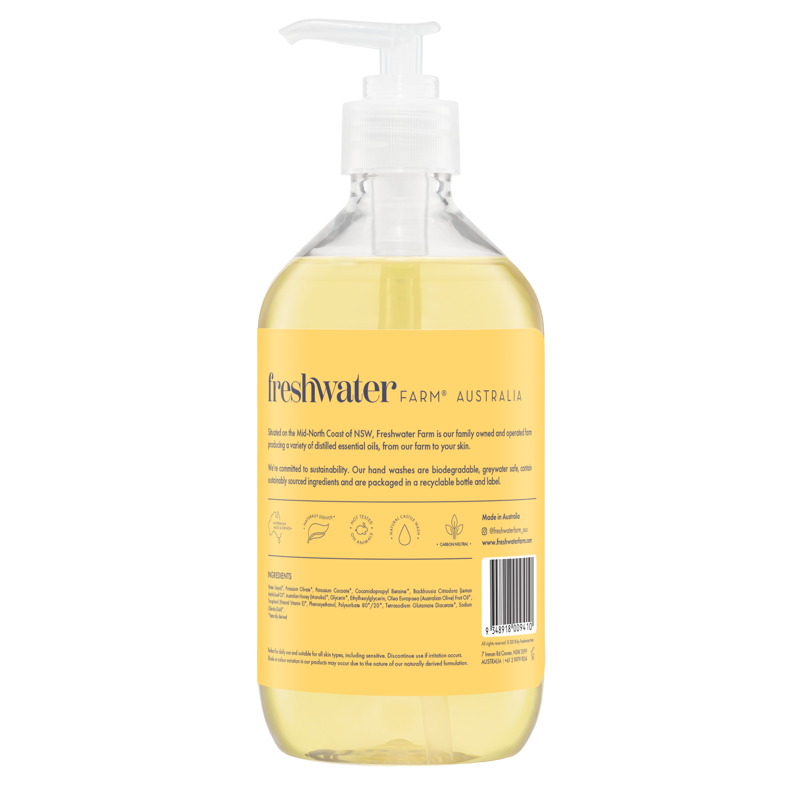 HAND WASH | Soothing Lemon Myrtle Oil + Manuka Honey 500ml