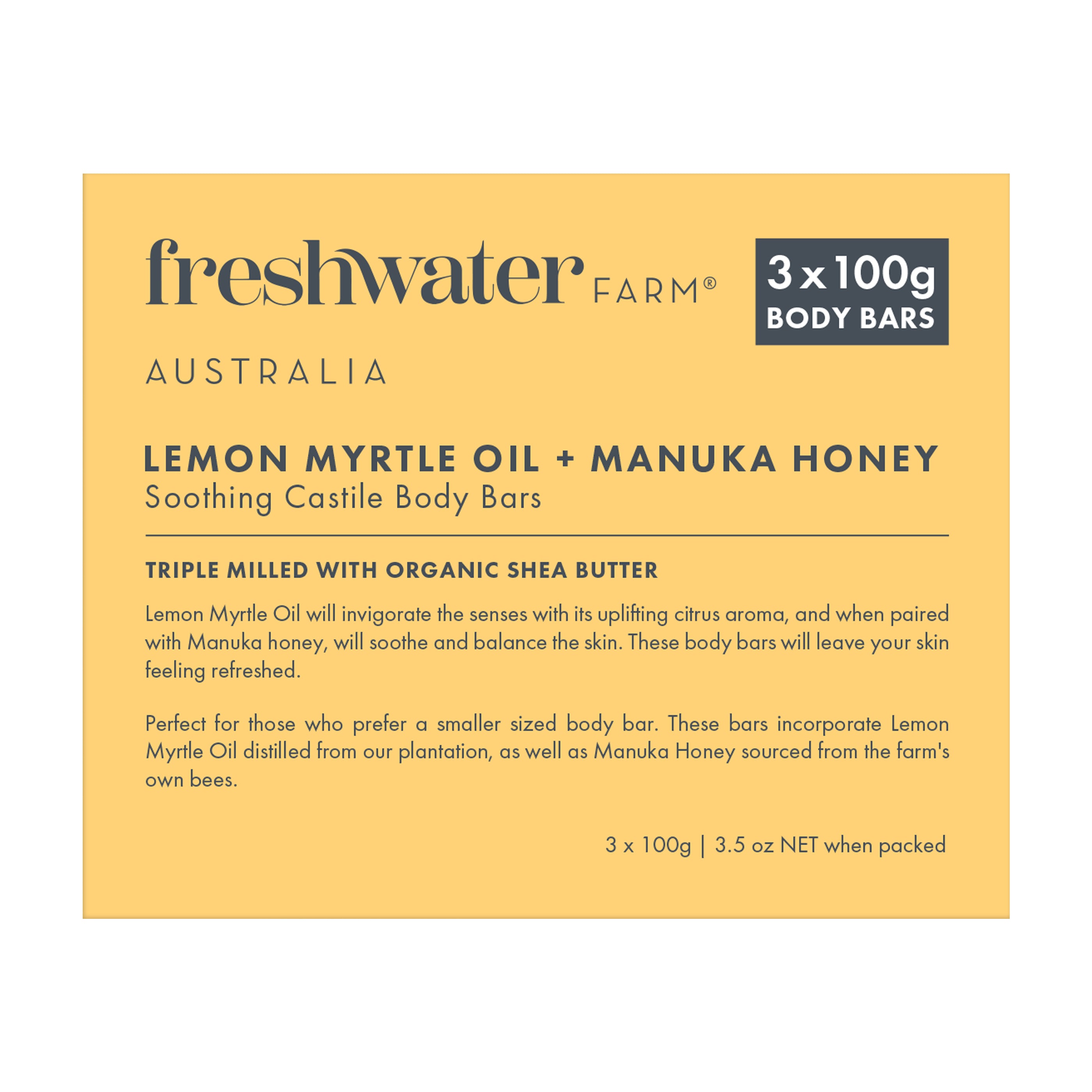 BODY BAR TRIO | Soothing Lemon Myrtle Oil + Manuka Honey 100g x 3