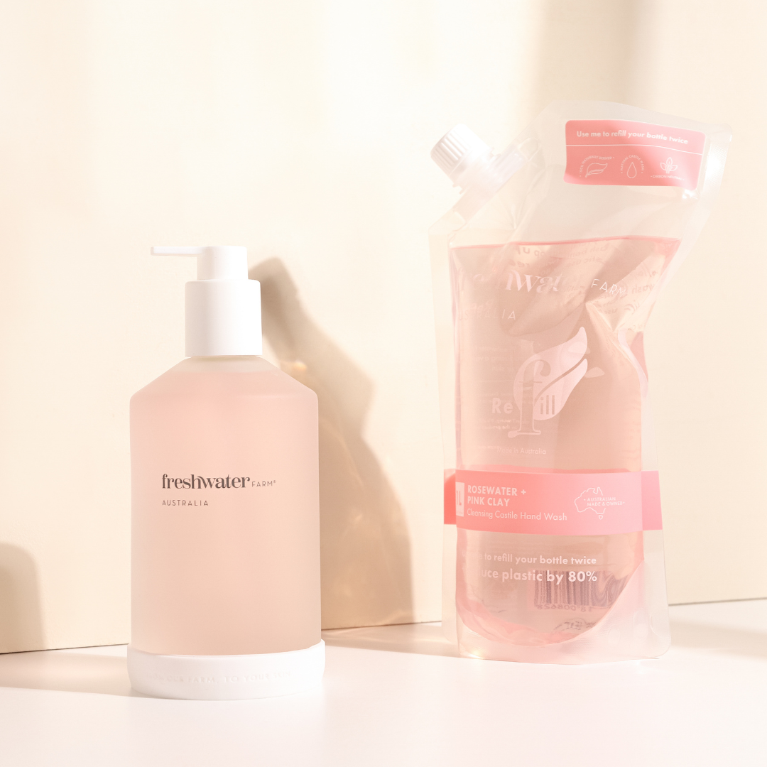 REFILLABLE GLASS BOTTLE | Cleansing Rosewater + Pink Clay Hand Wash 500ml